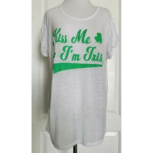 FREEZE Clothing Boutique Kiss Me I'm Irish White Burnout Slouchy Graphic Tee L